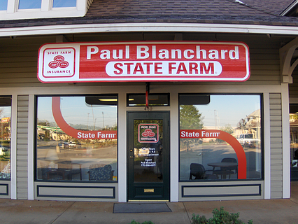 Sandblasted Sign with Window Graphics - State Farm