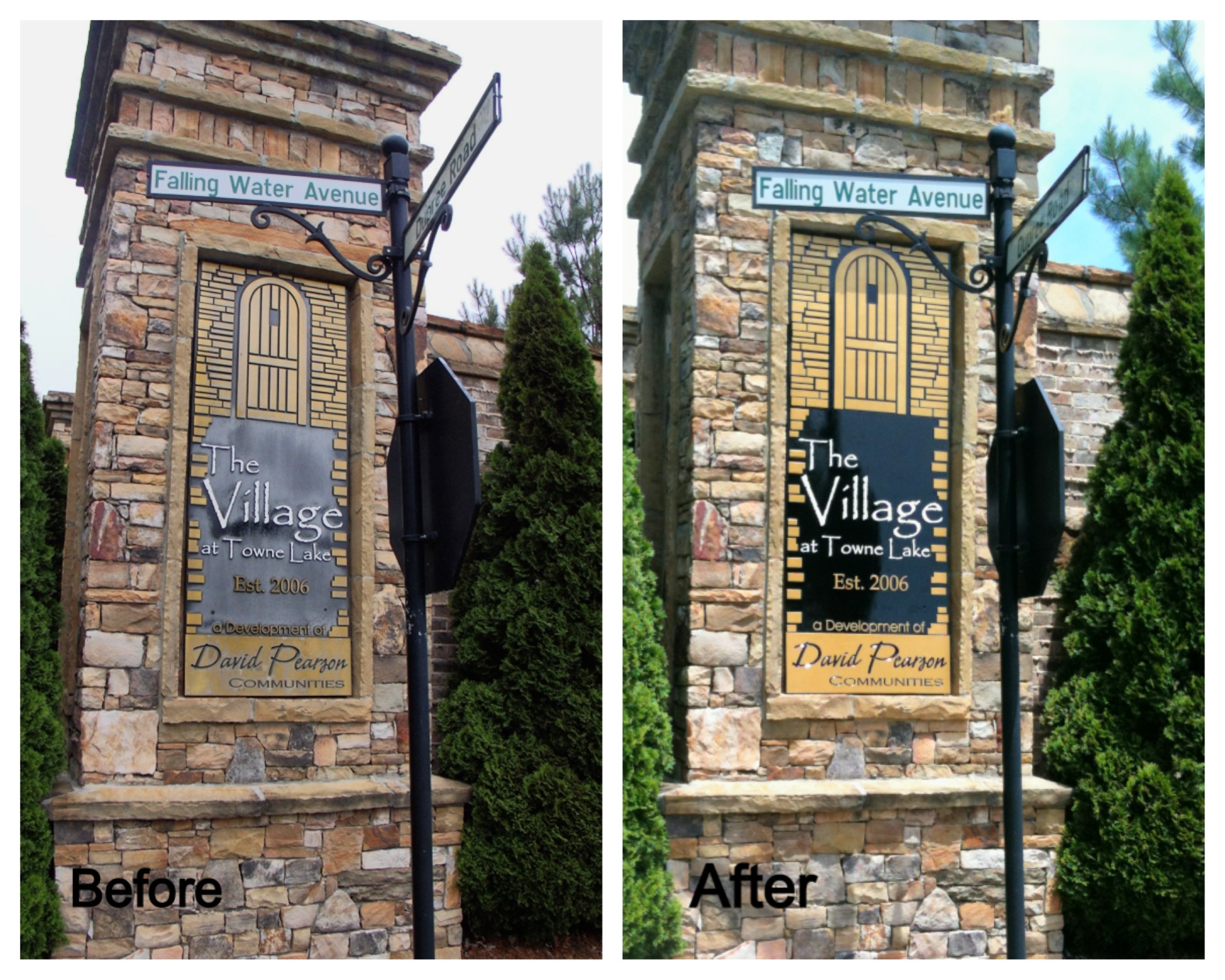 Subdivision Sign before & after Painting