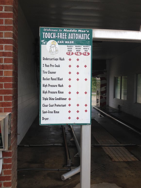 Old Car Wash Pricing Signs