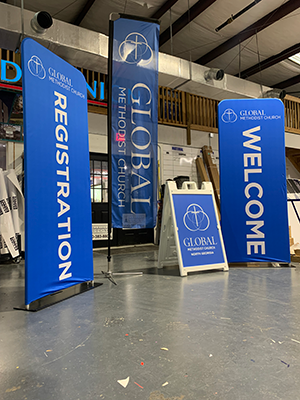 Banner Stands - Bow Flags - AFrame Signs - Global Methodist Church