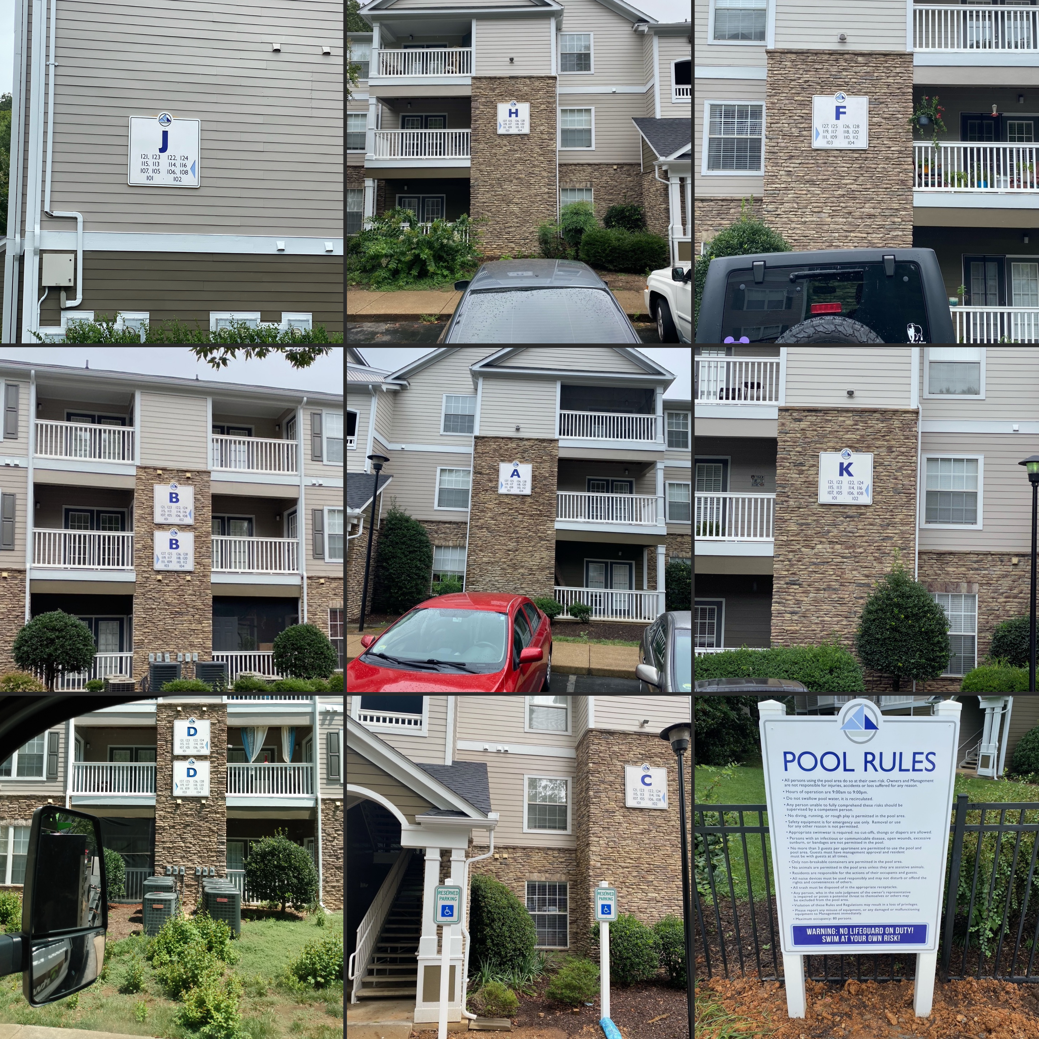 Collage of Neighborhoods unit numbers and info signs