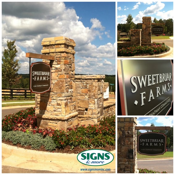Routed Sign on Monument - GA_Landscape_-_Sweet_Briar_Farms_-_Routed_PVC_Hanging_Sign