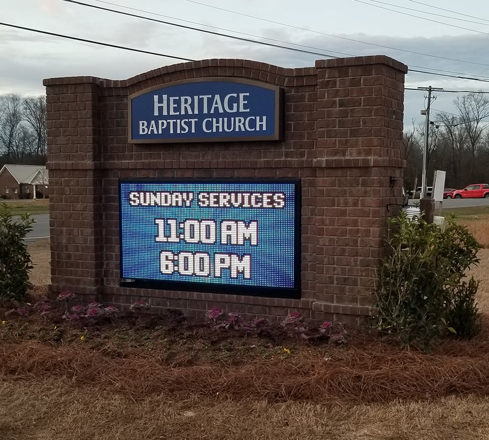 Heritage Baptist Church - Brick Monument - Electronic Message Center - EMC - Lightbox, church monument sign, church emc electronic message center led sign