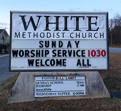 Vinyl Patch covering old UMC Logo - White Church