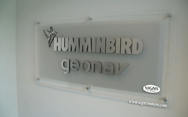 Brushed Aluminum Dimensional Letters on Etched Vinyl Acrylic SignwithStandoffs