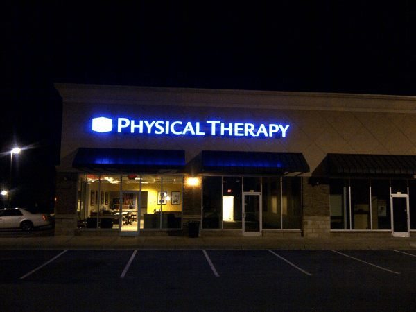 Night View of Channel Letters & Logo Box