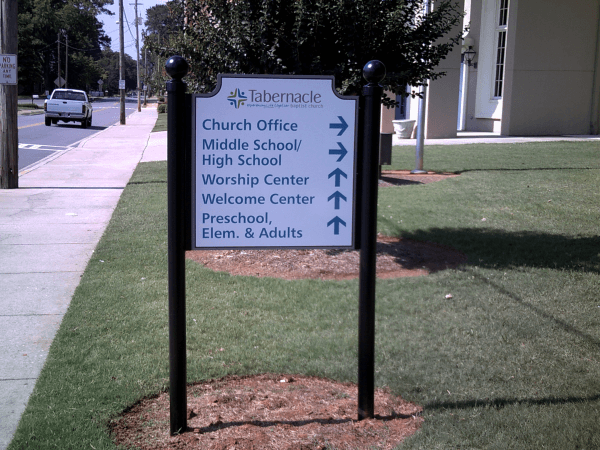 Routed Aluminum Composite Directional Sign on Aluminum Posts with Finials