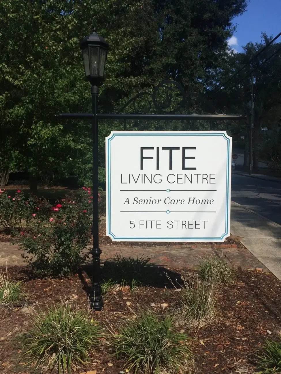 Routed Double-sided PVC Sign on Custom Lamp Post with Light