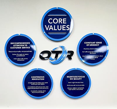 core values stand off signs with dimensional letters