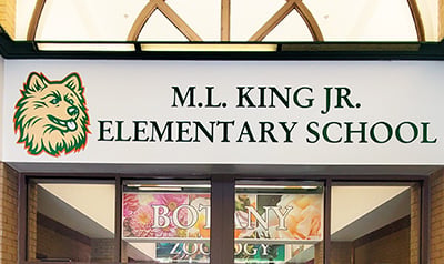 Dimensional letters for M.L. King Jr. Elementary School interior hallway