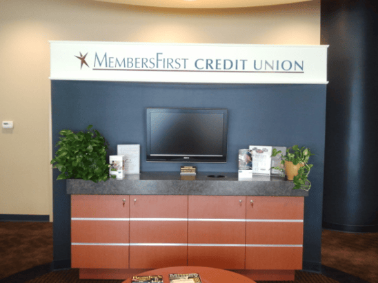 MembersFirst-Reception-Sign, lobby sign credit union