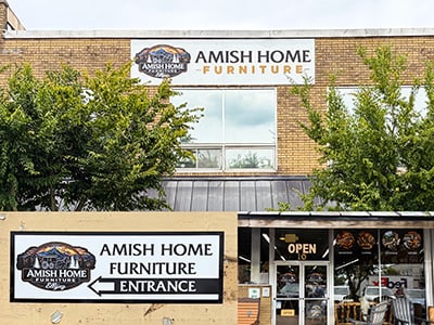 Store front signage for Amish Home Furniture in Historic Downtown Ellijay, Georgia