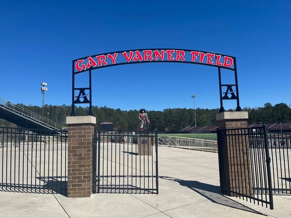 Custom Steel Archway with Cut Acrylic Lettering for High School Football Field